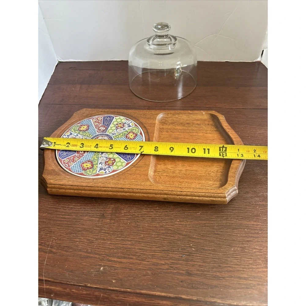 Vintage Imari Ware Japanese Cheese Tray Wood Tile Cheese Board Snack Tray W/Lid‎